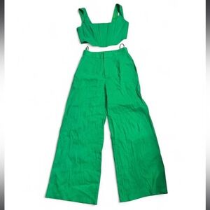 Gianni Bini Emerald Green Wide-Leg Linen Matching Set